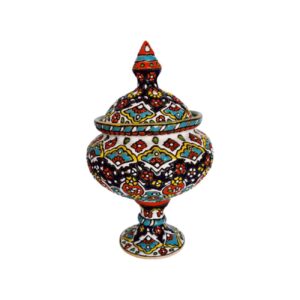 Handcrafted Persian Pottery Sugar Bowl with Lid – Minakari Enameled