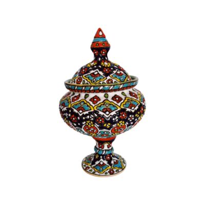 Handcrafted Persian Pottery Sugar Bowl with Lid – Minakari Enameled