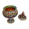 Handcrafted Persian Pottery Sugar Bowl with Lid - Minakari Enameled