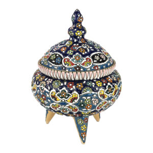 Handcrafted Persian Pottery Sugar Bowl with Lid – Minakari Enameled