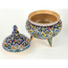 Handcrafted Persian Pottery Sugar Bowl with Lid - Minakari Enameled