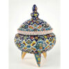 Handcrafted Persian Pottery Sugar Bowl with Lid - Minakari Enameled