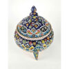 Handcrafted Persian Pottery Sugar Bowl with Lid - Minakari Enameled