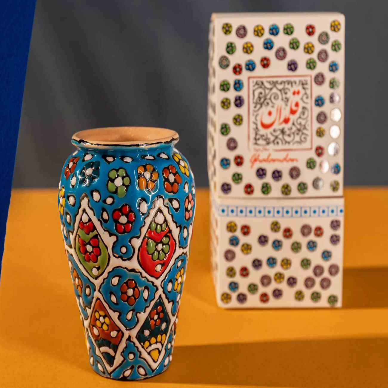 Handcrafted Persian Pottery Pen Holder for Desk – Minakari Enameled