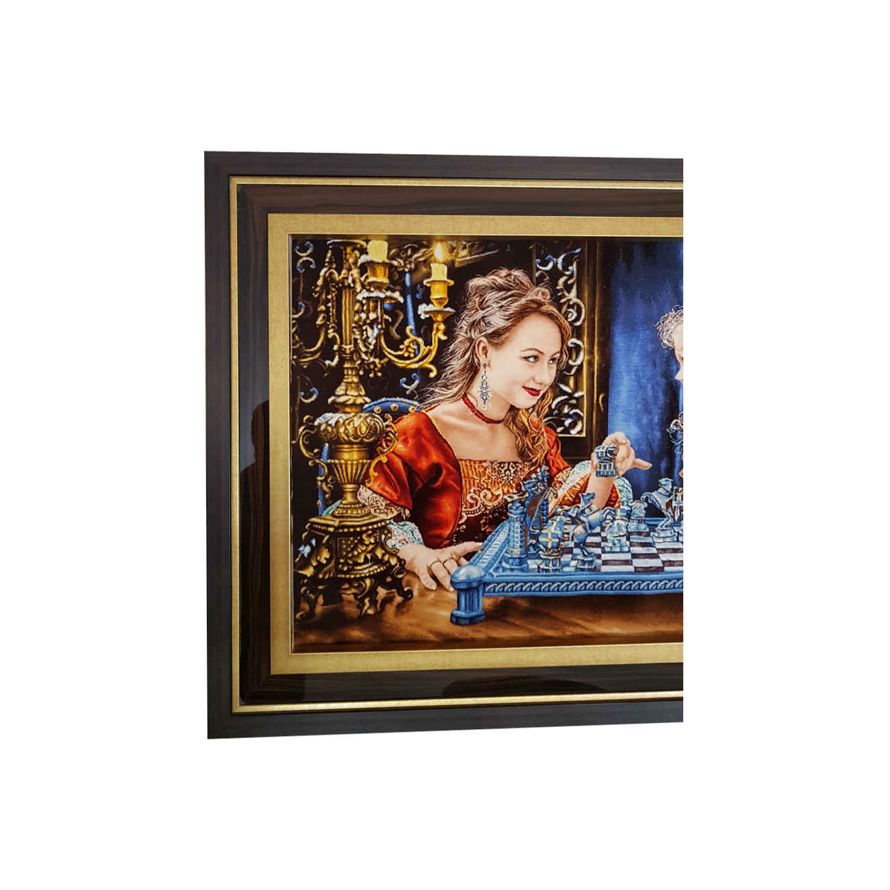 Hand-Knotted Persian Pictorial Rug from Tabriz Depicting Mother & Daughter Playing Chess