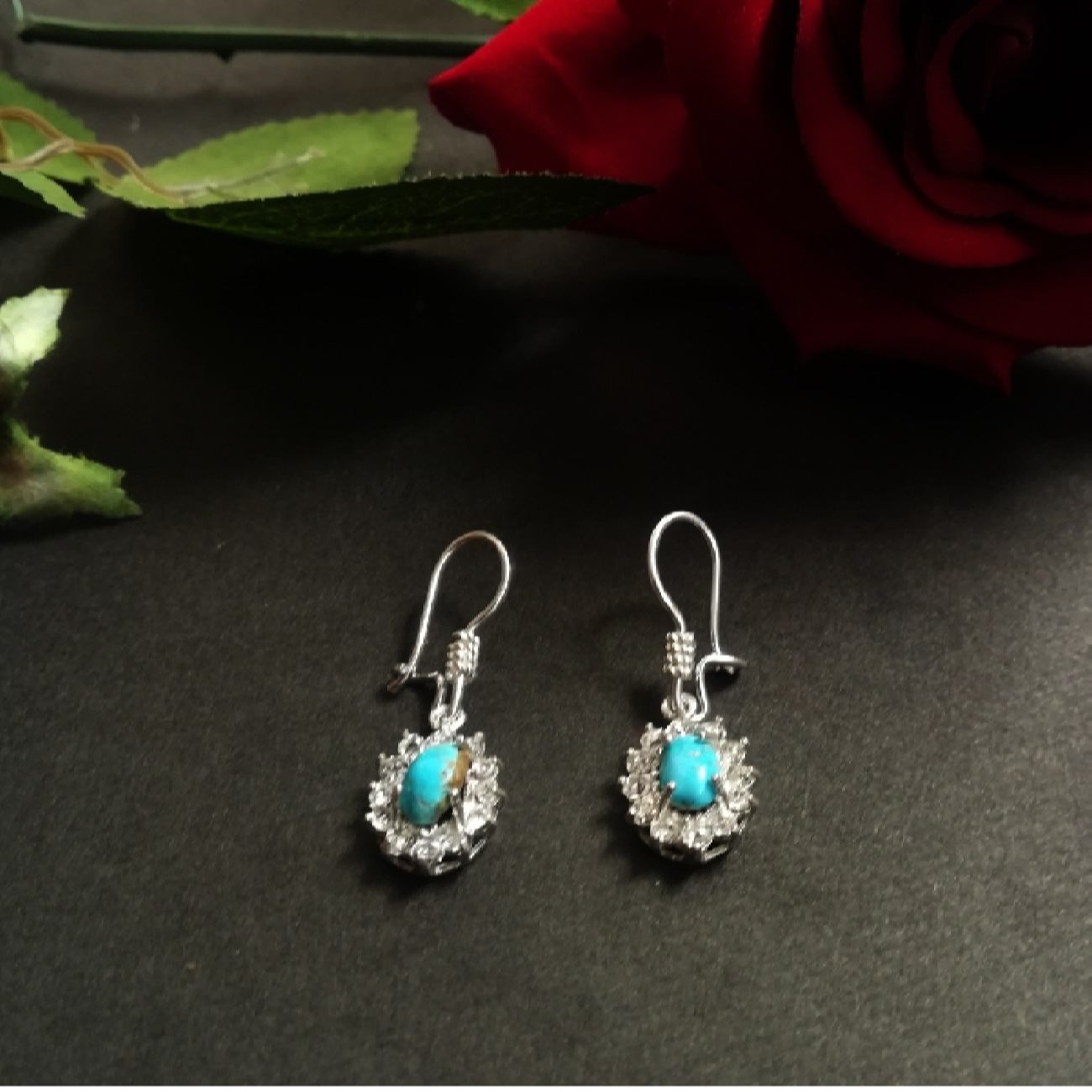Persian Silver Earrings with Neyshabur Turquoise Stone