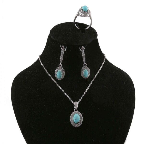 Persian Silver Jewelry Set with Natural Turquoise Gemstone