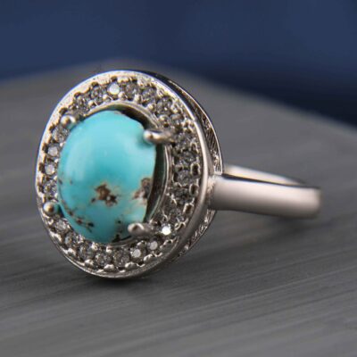 Persian Silver Jewelry Set with Natural Turquoise Gemstone