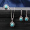 Persian Silver Jewelry Set with Natural Turquoise Gemstone