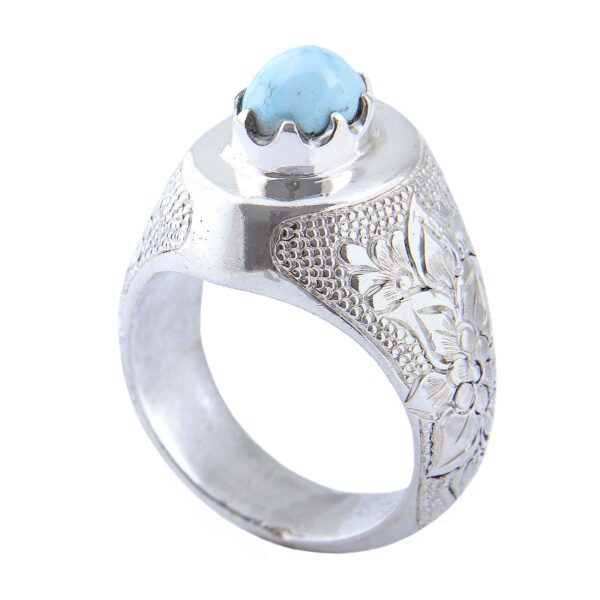 Persian Neyshabur Turquoise Silver Ring Handcrafted II