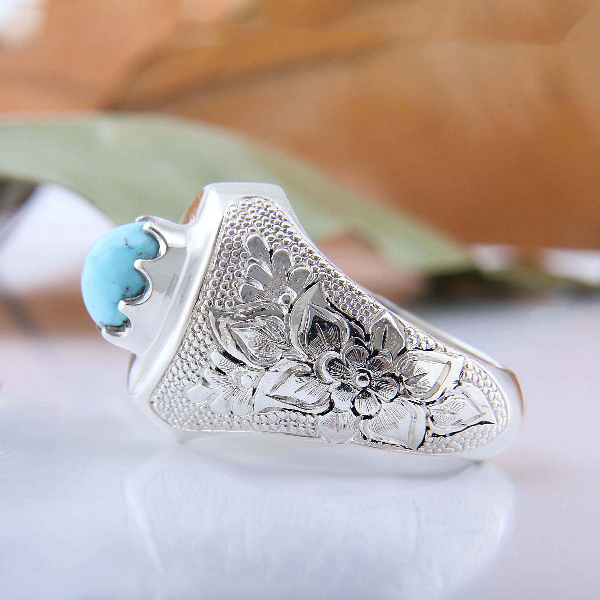 Persian Neyshabur Turquoise Silver Ring Handcrafted II