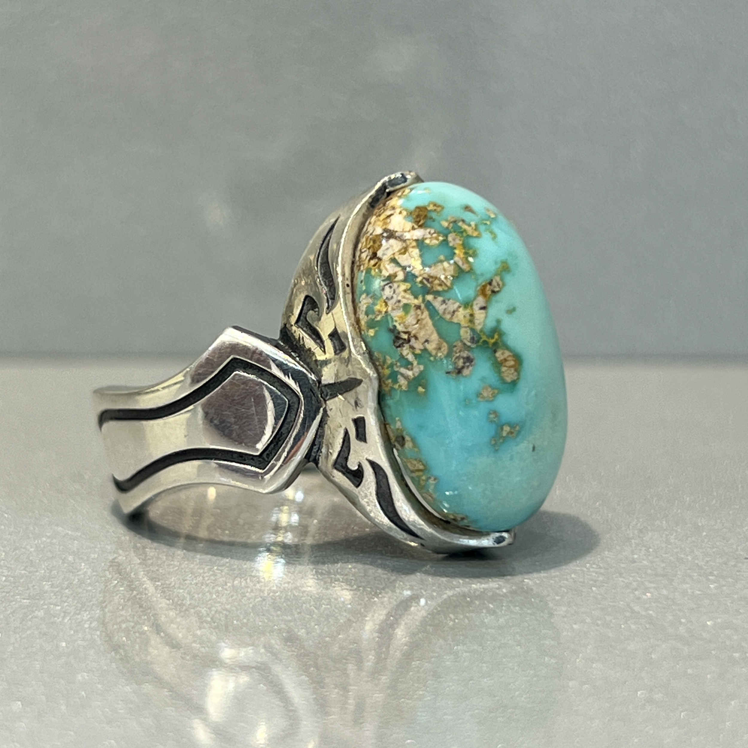 Persian Neyshabur Turquoise Silver Ring Handcrafted I