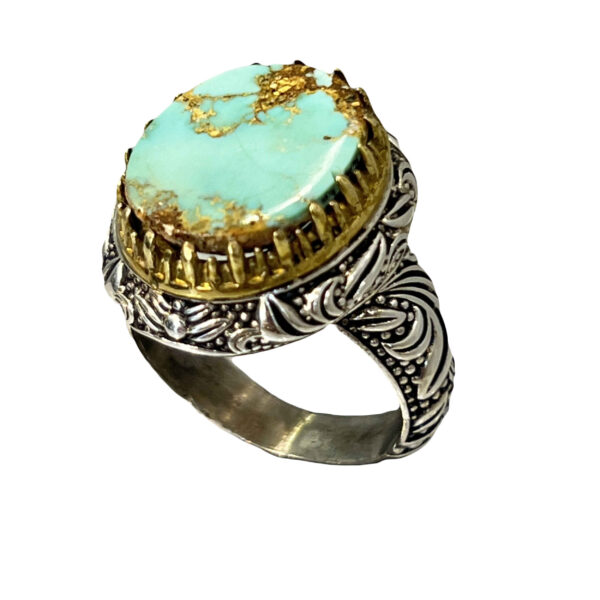 Persian Neyshabur Turquoise Silver Ring Handcrafted 92-2