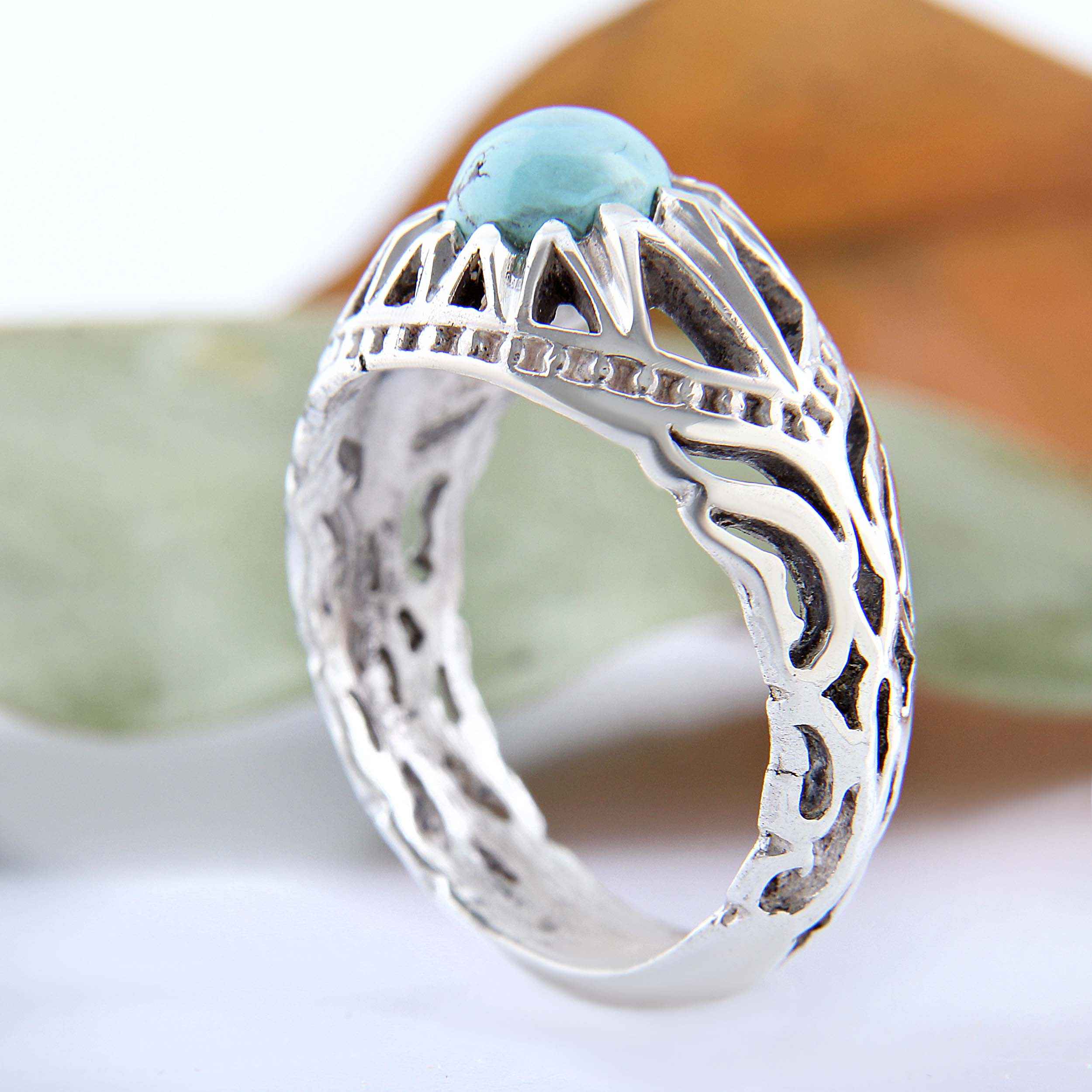 Persian Neyshabur Turquoise Silver Ring Handcrafted for Men AM_4605