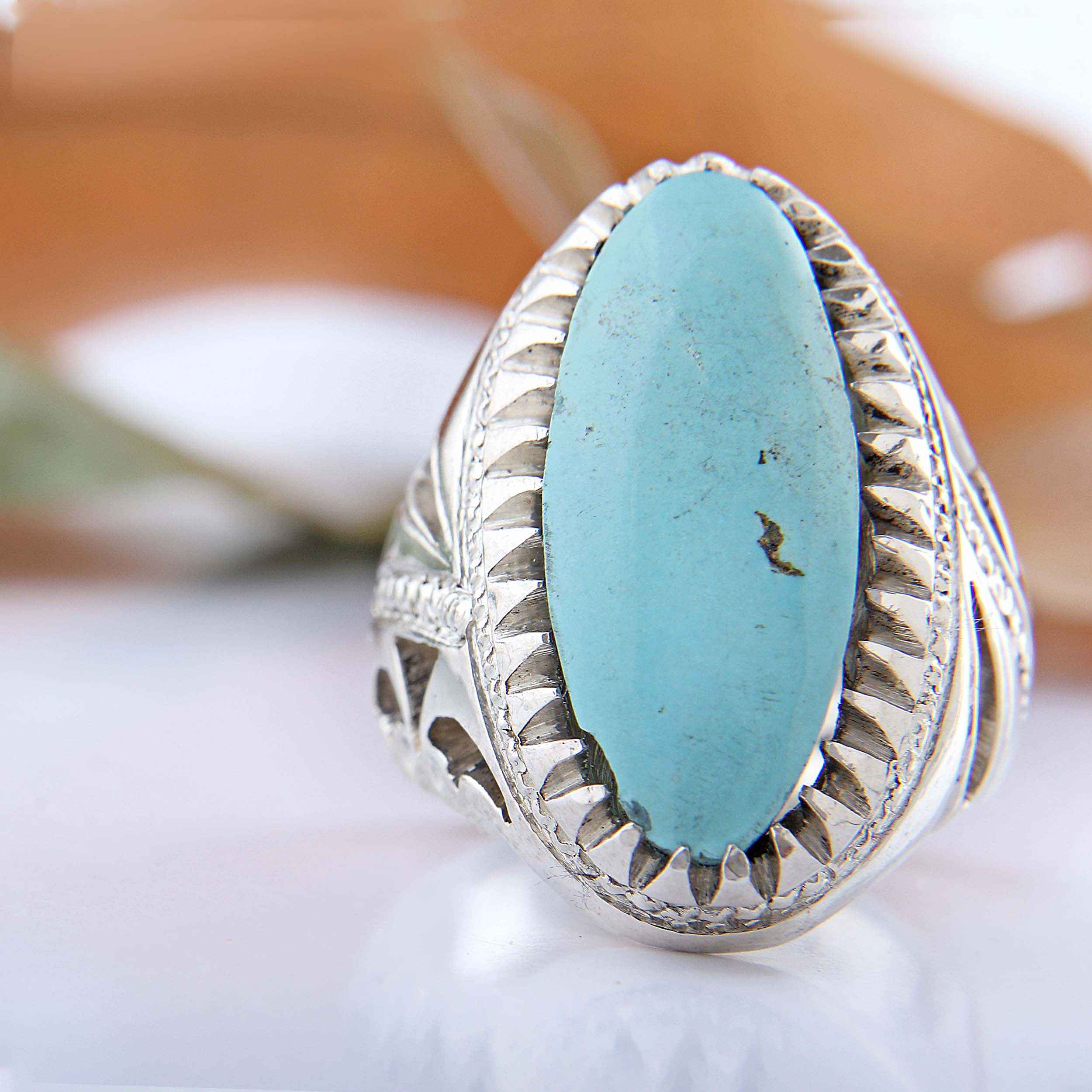 Persian Neyshabur Turquoise Silver Ring Handcrafted for Men