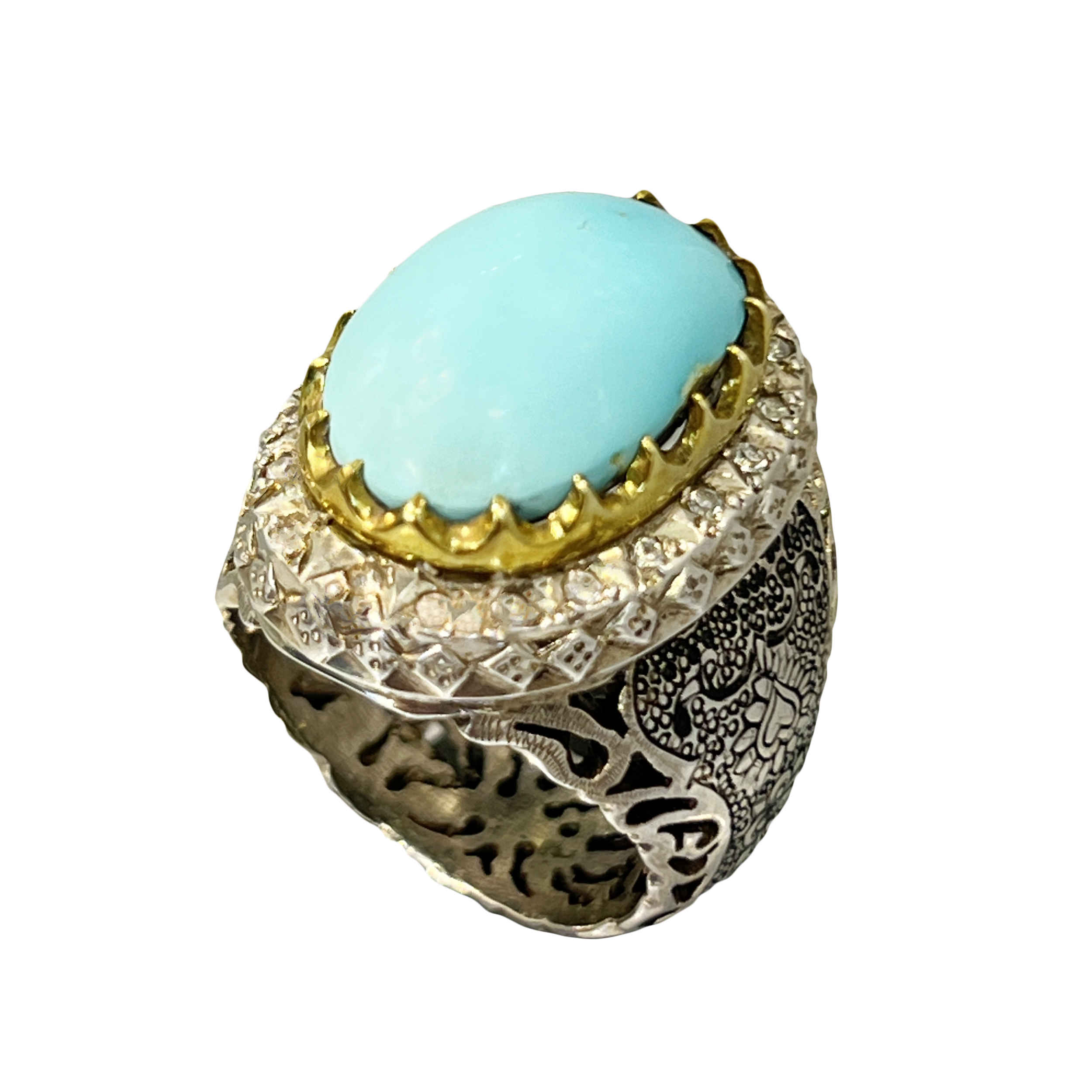 Persian Neyshabur Turquoise Silver Ring Handcrafted for Men