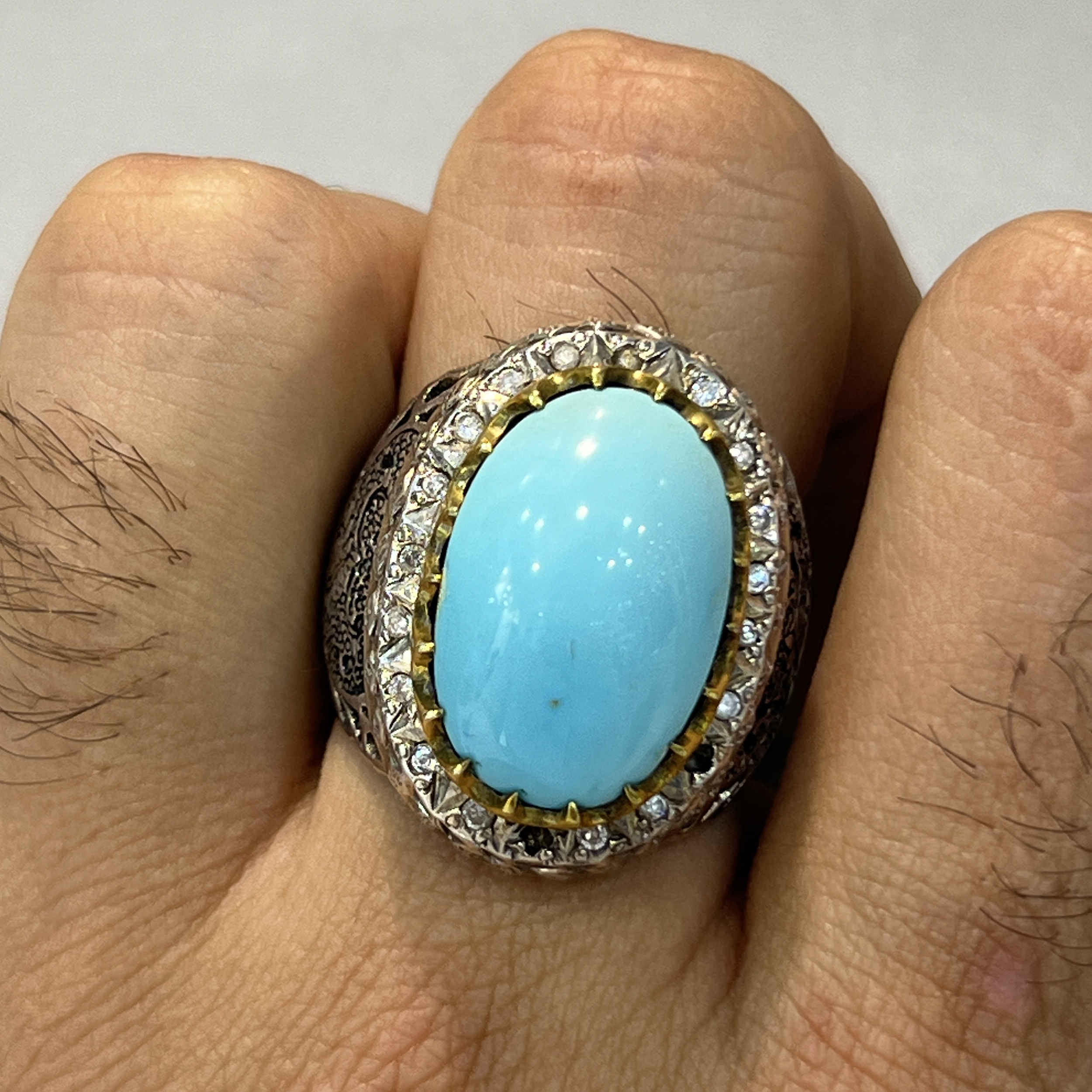 Persian Neyshabur Turquoise Silver Ring Handcrafted for Men
