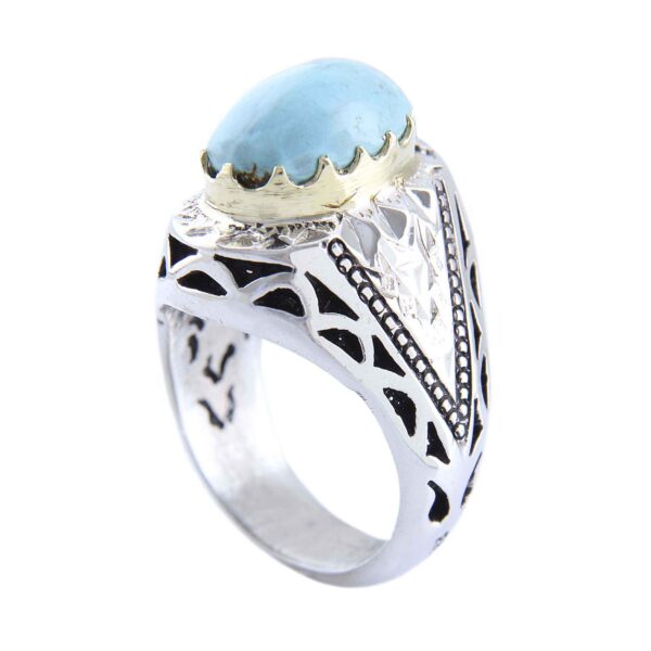 Persian Neyshabur Turquoise Silver Ring for Men Model Mirror Inlay