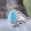 Persian Neyshabur Turquoise Silver Ring for Men Model Mirror Inlay