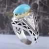 Persian Neyshabur Turquoise Silver Ring for Men Model Mirror Inlay