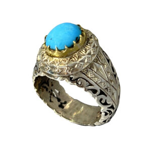 Persian Neyshabur Turquoise Silver Ring for Men Model Mirror Work