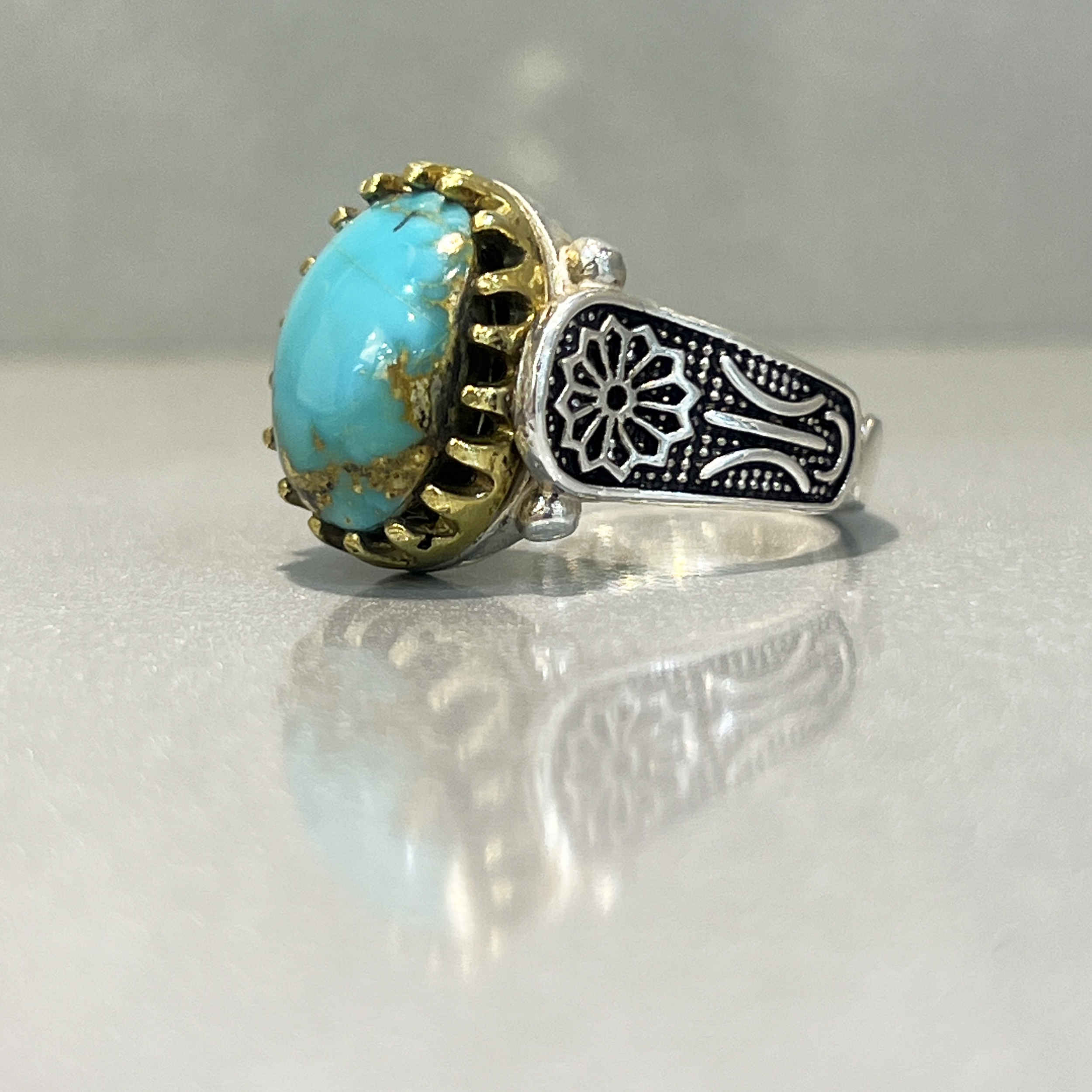 Persian Neyshabur Turquoise Silver Ring for Men Model Sport