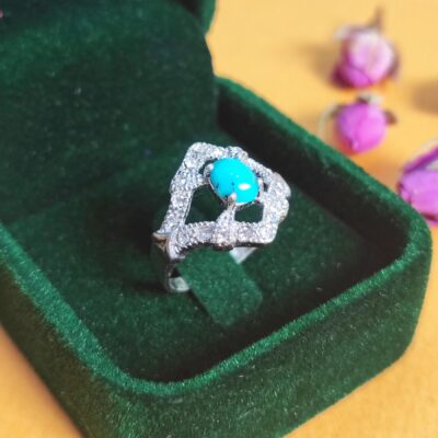 Persian Neyshabur Turquoise Silver Ring for Women Model Neyshabur