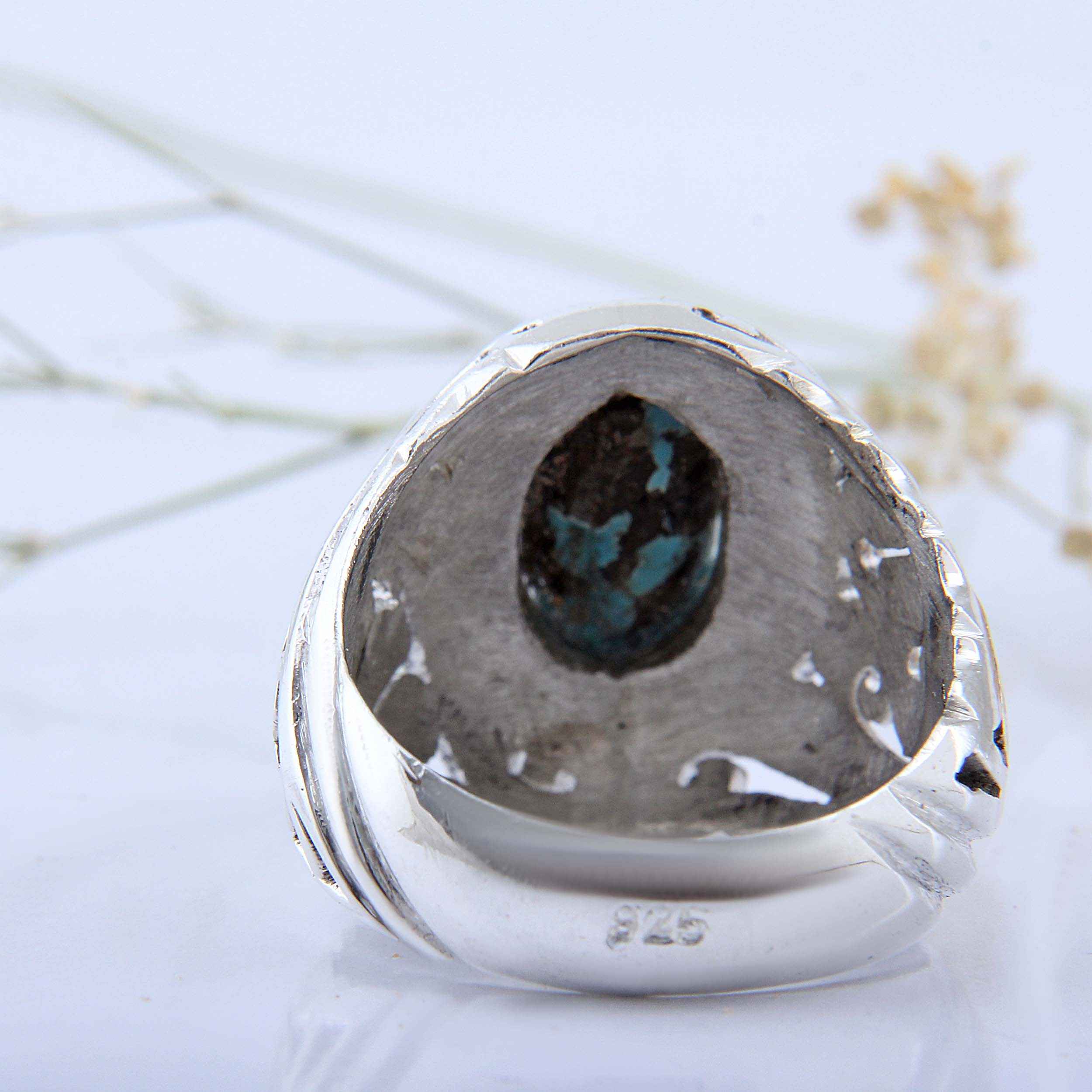 Persian Neyshabur Turquoise Silver Ring Handcrafted III