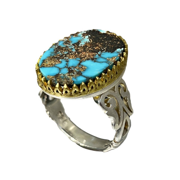 Persian Neyshabur Turquoise Silver Ring Handcrafted