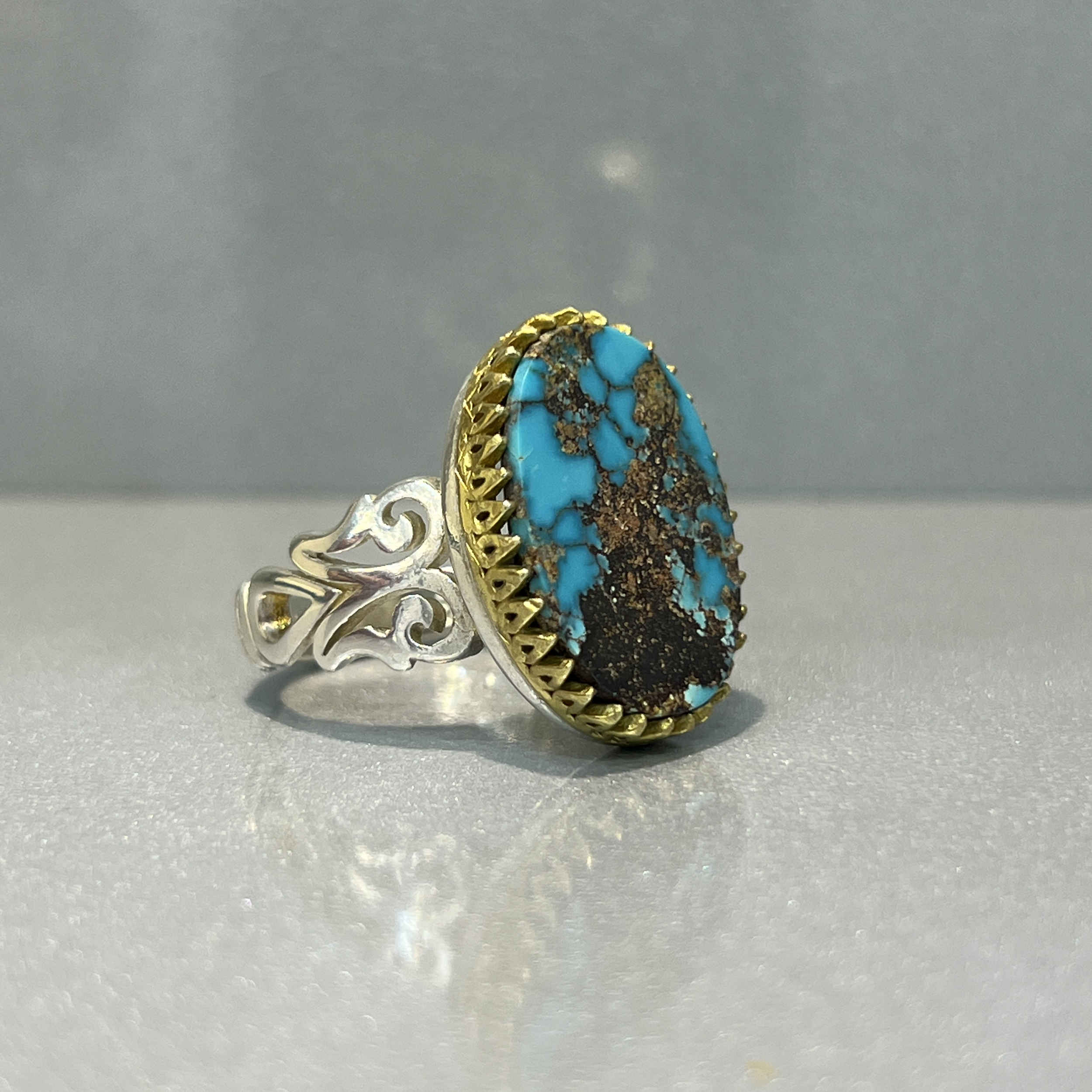 Persian Neyshabur Turquoise Silver Ring Handcrafted