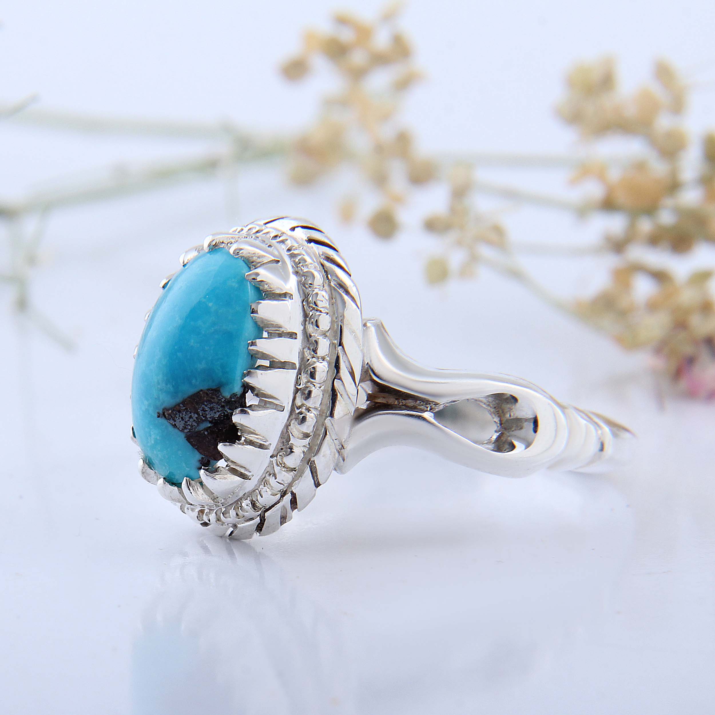 Persian Neyshabur Turquoise Silver Ring Handcrafted
