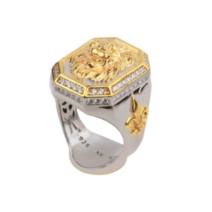 Sterling Silver Lion Face Engraved Signet Ring for Men
