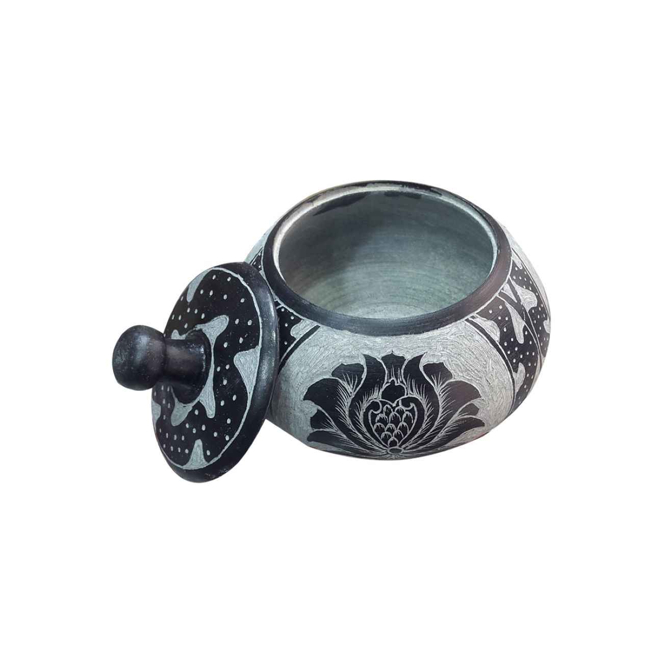 Handcrafted Stone Sugar Bowl with Lid – Artistic Floral Design