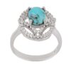 Persian Neyshabur Turquoise Silver Ring Handcrafted Rhodium Plated