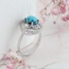 Persian Neyshabur Turquoise Silver Ring Handcrafted Rhodium Plated