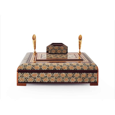 Handcrafted Persian Wooden Pen Holder for Desk – Elegance Khatamkari Art