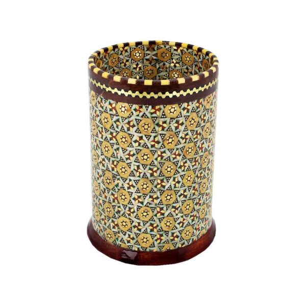 Persian Wooden Pen Holder Handcrafted with Khatam Kari for Desk