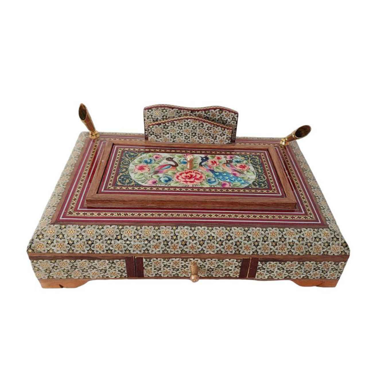 Persian Flair – Classic Wooden Holder with Detailed Khatam Kari Pattern
