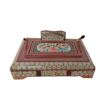 Handcrafted Persian Wooden Pen Holder for Desk – Elegance Khatamkari Art, Floral Design