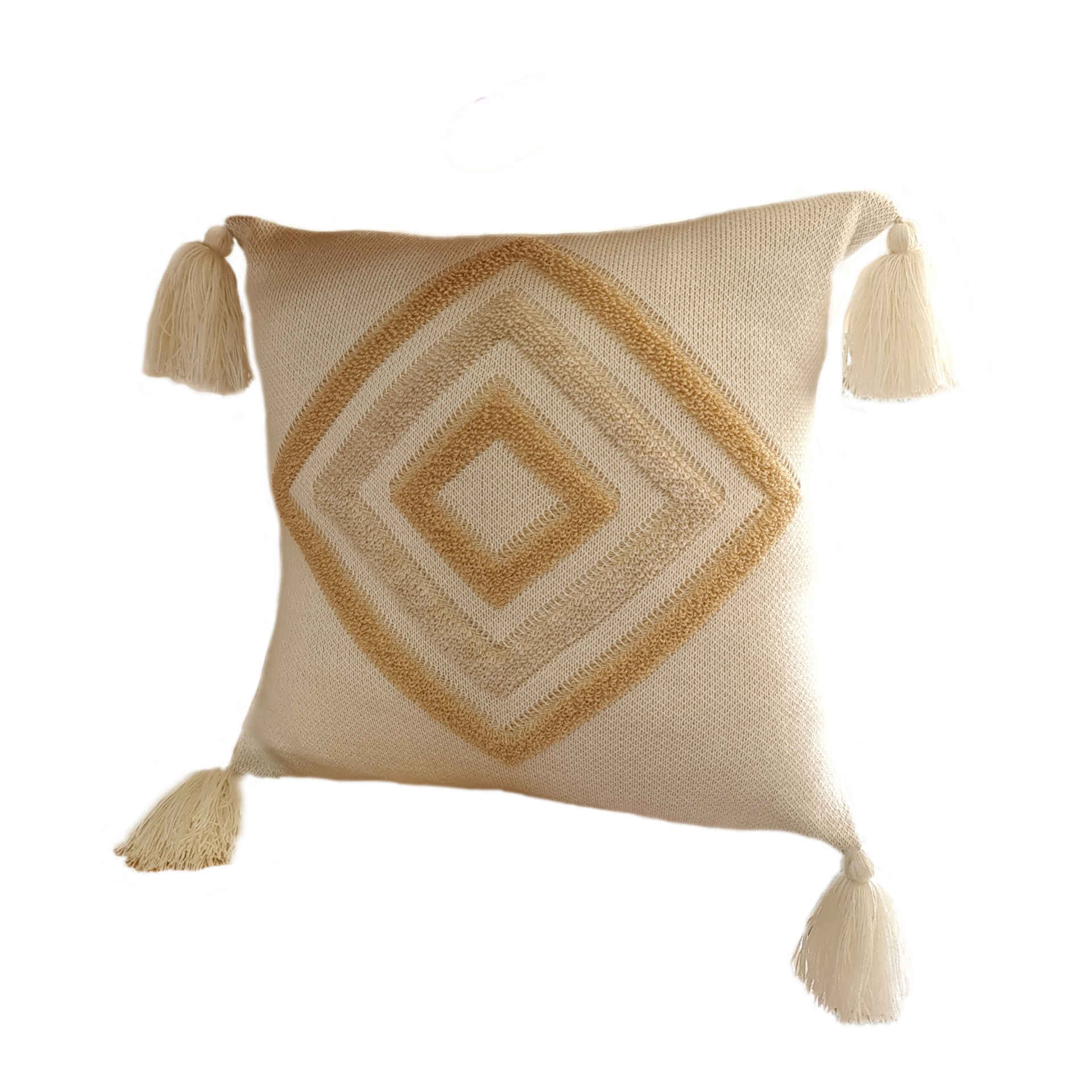 Punch Needle Cushion Cover – Embroidered Geometric Green Design