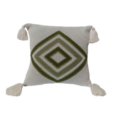 Punch Needle Cushion Cover – Embroidered Geometric Green Design