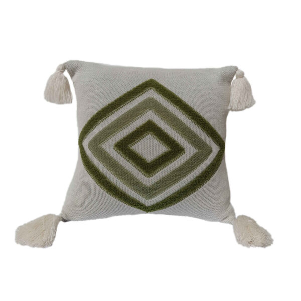 Punch Needle Cushion Cover - Embroidered Geometric Green Design
