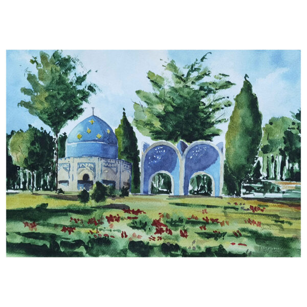 Original Realism Painting - Watercolor on Cardboard, Tomb of Attar Neyshaburi
