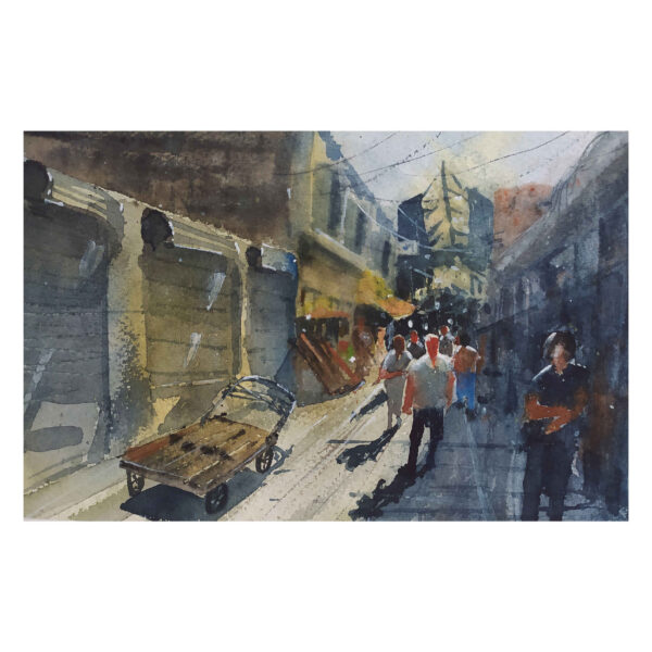 Original Realism Painting - Watercolor on Cardboard, Tehran Grand Bazaar