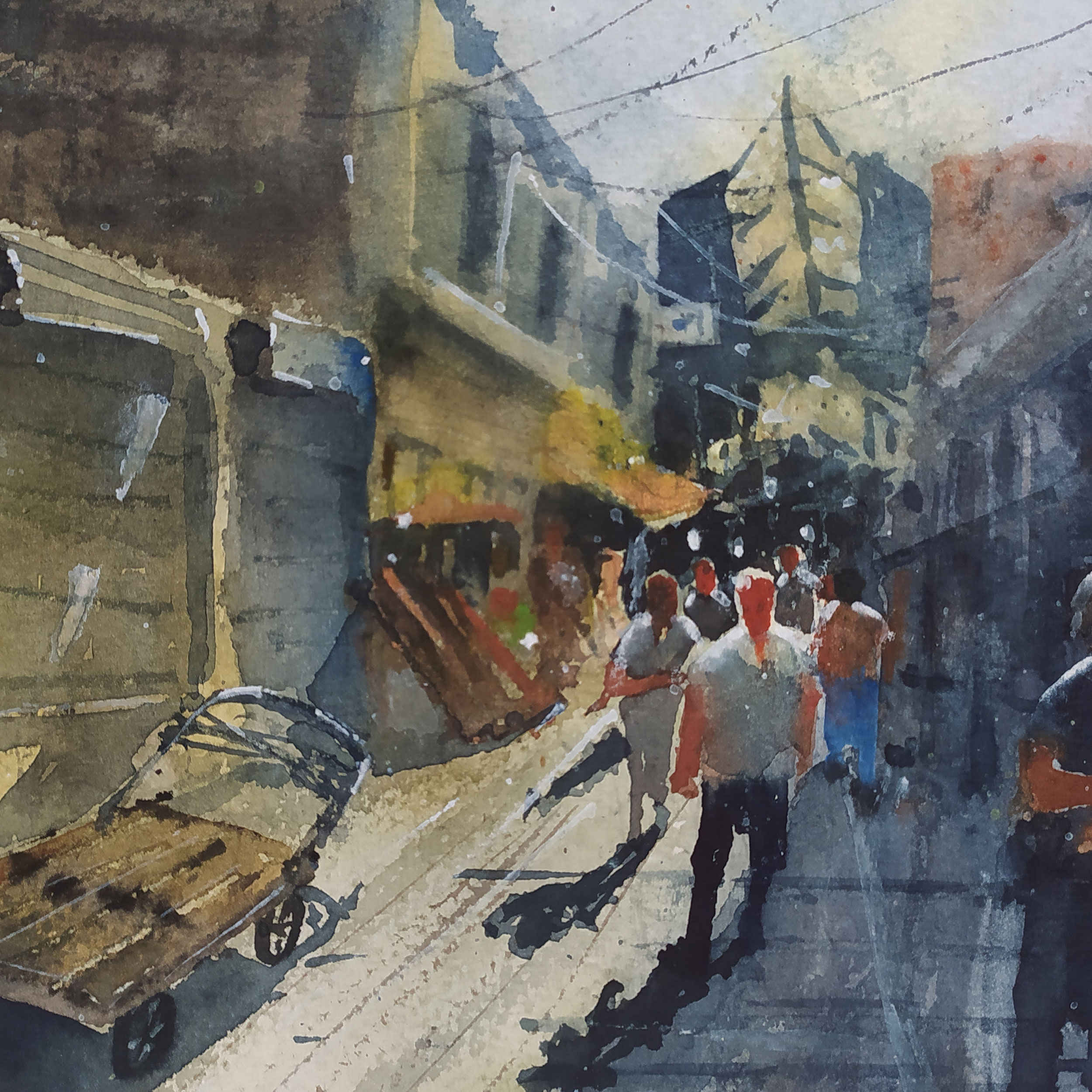 Original Realism Painting – Watercolor on Cardboard, Tehran Grand Bazaar
