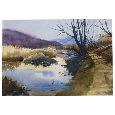 Original Realism Painting – Watercolor on Cardboard, Landscape
