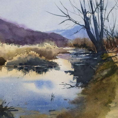 Original Realism Painting – Watercolor on Cardboard, Landscape