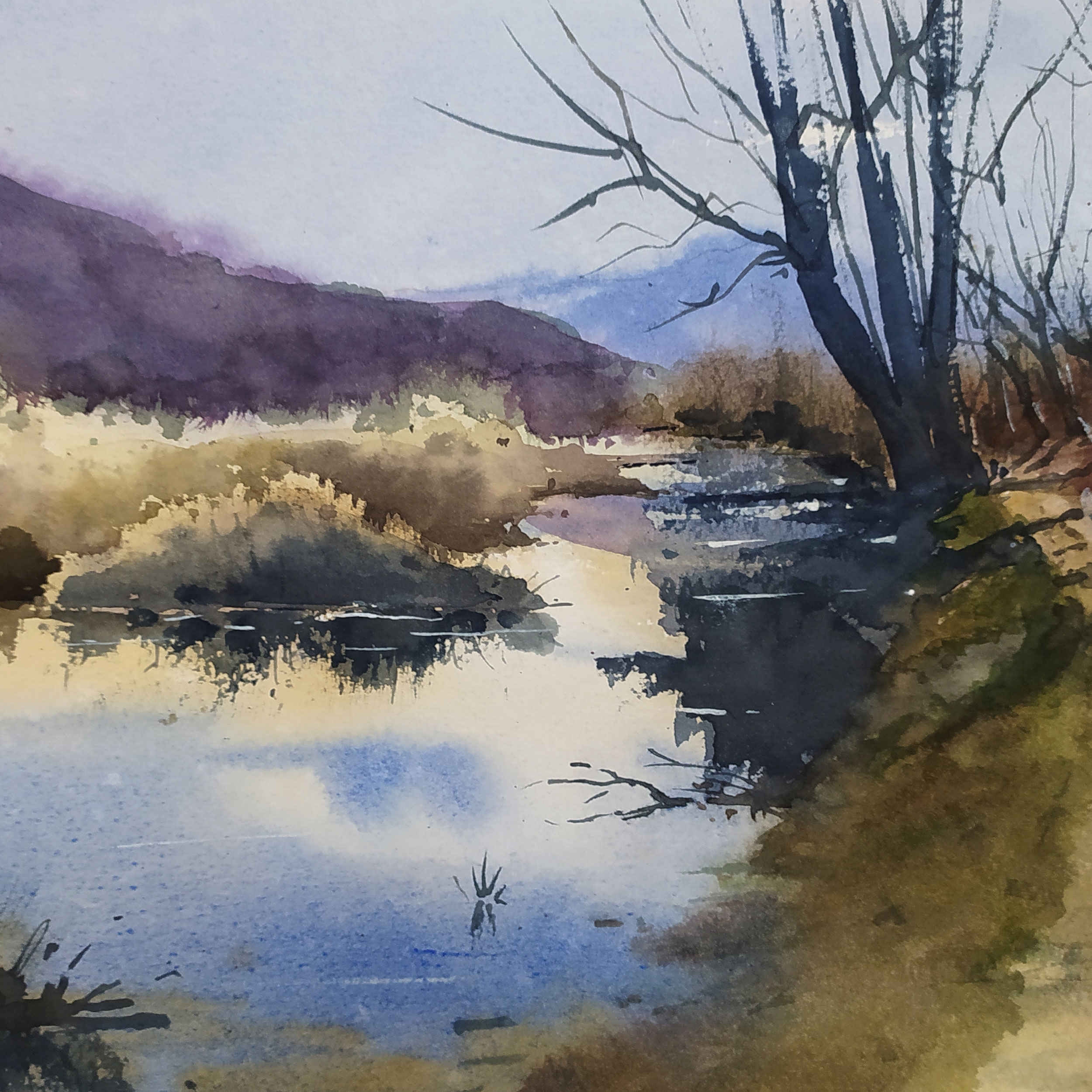 Original Realism Painting – Watercolor on Cardboard, Landscape