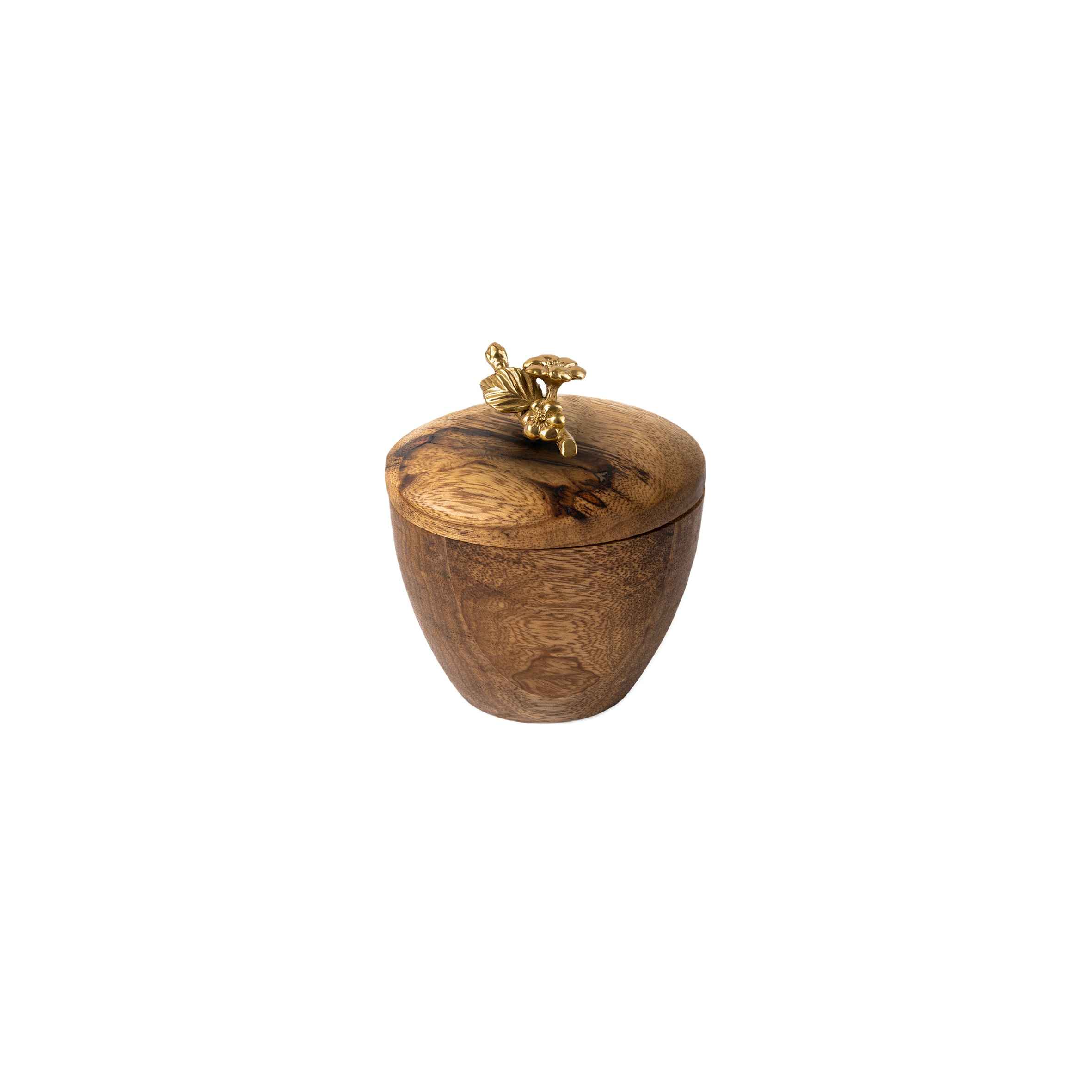 Handcrafted Wooden Sugar Bowl with Lid - Rustic Style and Floral Design