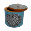 Handcrafted Wooden Sugar Bowl with Lid and Artistic Persian Mandala Blue Design